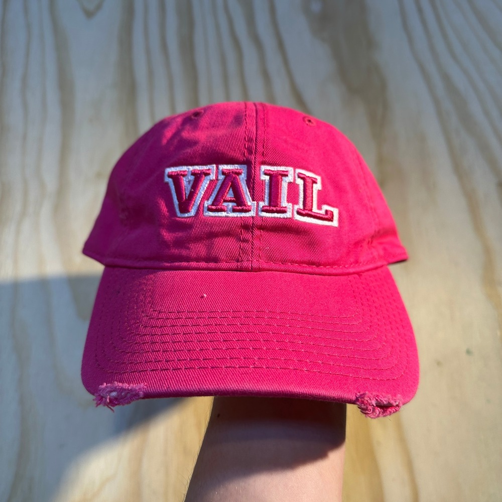 The Game Vail Colorado Pink Distressed Baseball Cap Hat Women One Size